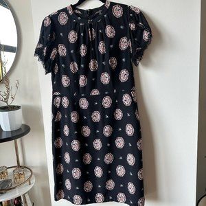 Nanette Lepore moody black floral dress with lace sleeve detail